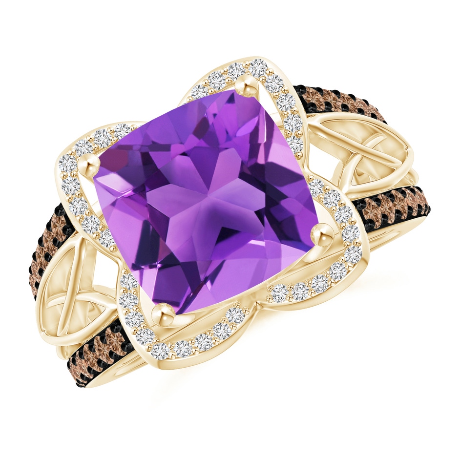 10mm AAA Cushion Amethyst Celtic Knot Cocktail Ring in Yellow Gold 