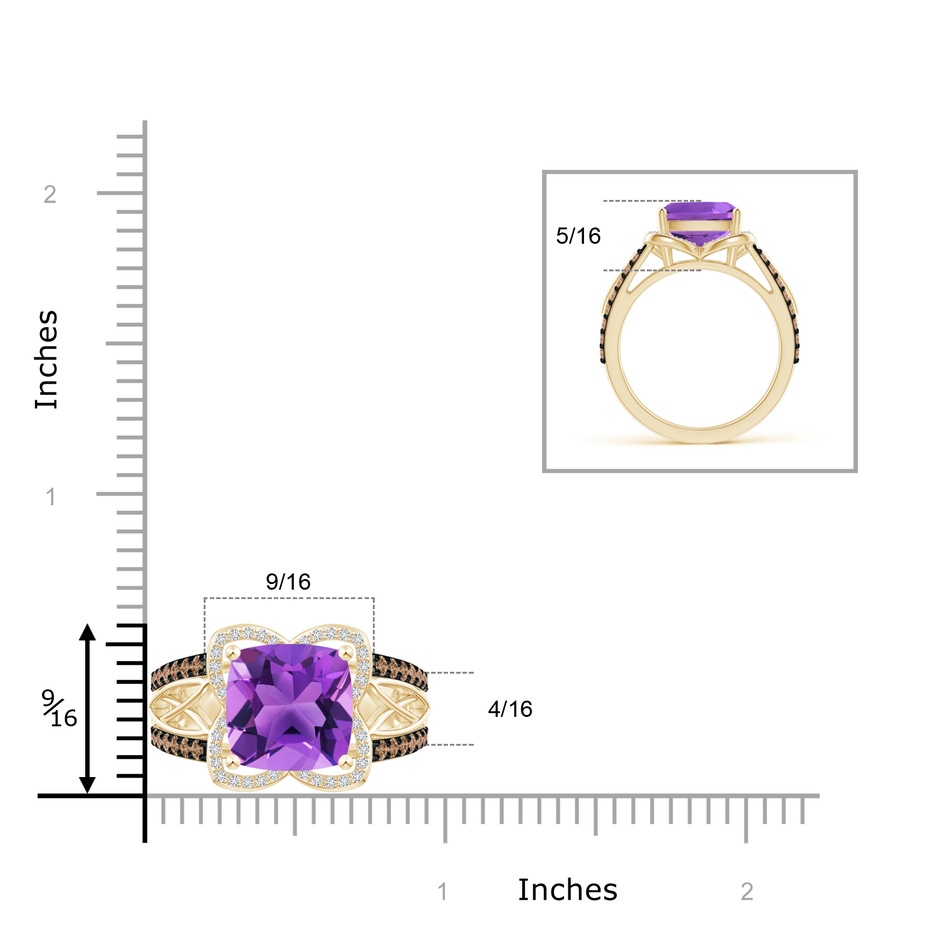 10mm AAA Cushion Amethyst Celtic Knot Cocktail Ring in Yellow Gold ruler