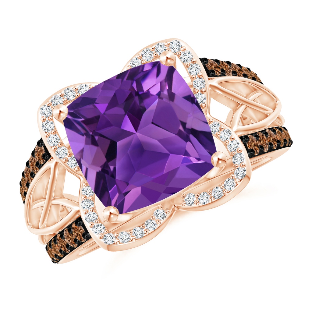 10mm AAAA Cushion Amethyst Celtic Knot Cocktail Ring in Rose Gold