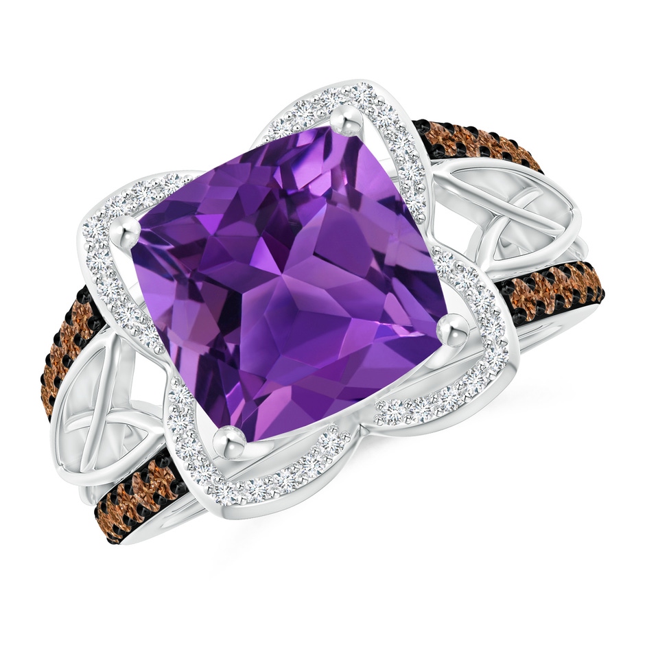 10mm AAAA Cushion Amethyst Celtic Knot Cocktail Ring in White Gold 