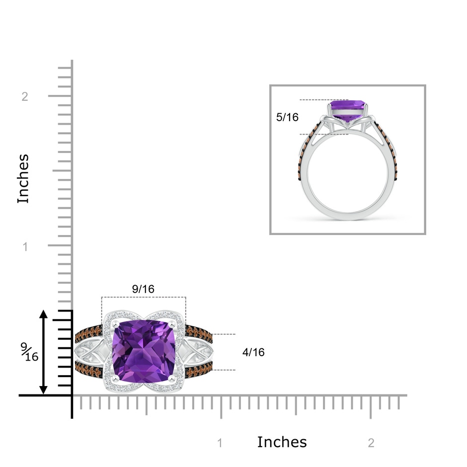 10mm AAAA Cushion Amethyst Celtic Knot Cocktail Ring in White Gold ruler