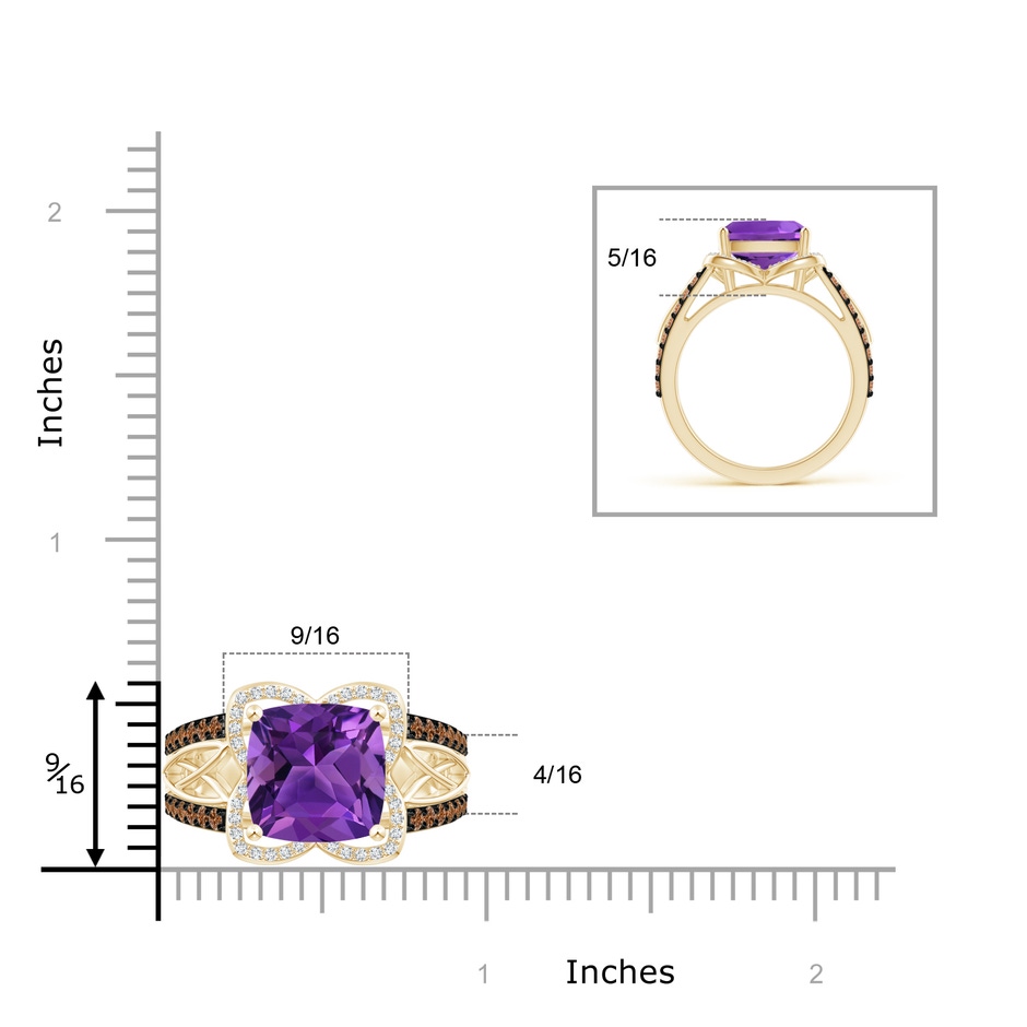 10mm AAAA Cushion Amethyst Celtic Knot Cocktail Ring in Yellow Gold ruler
