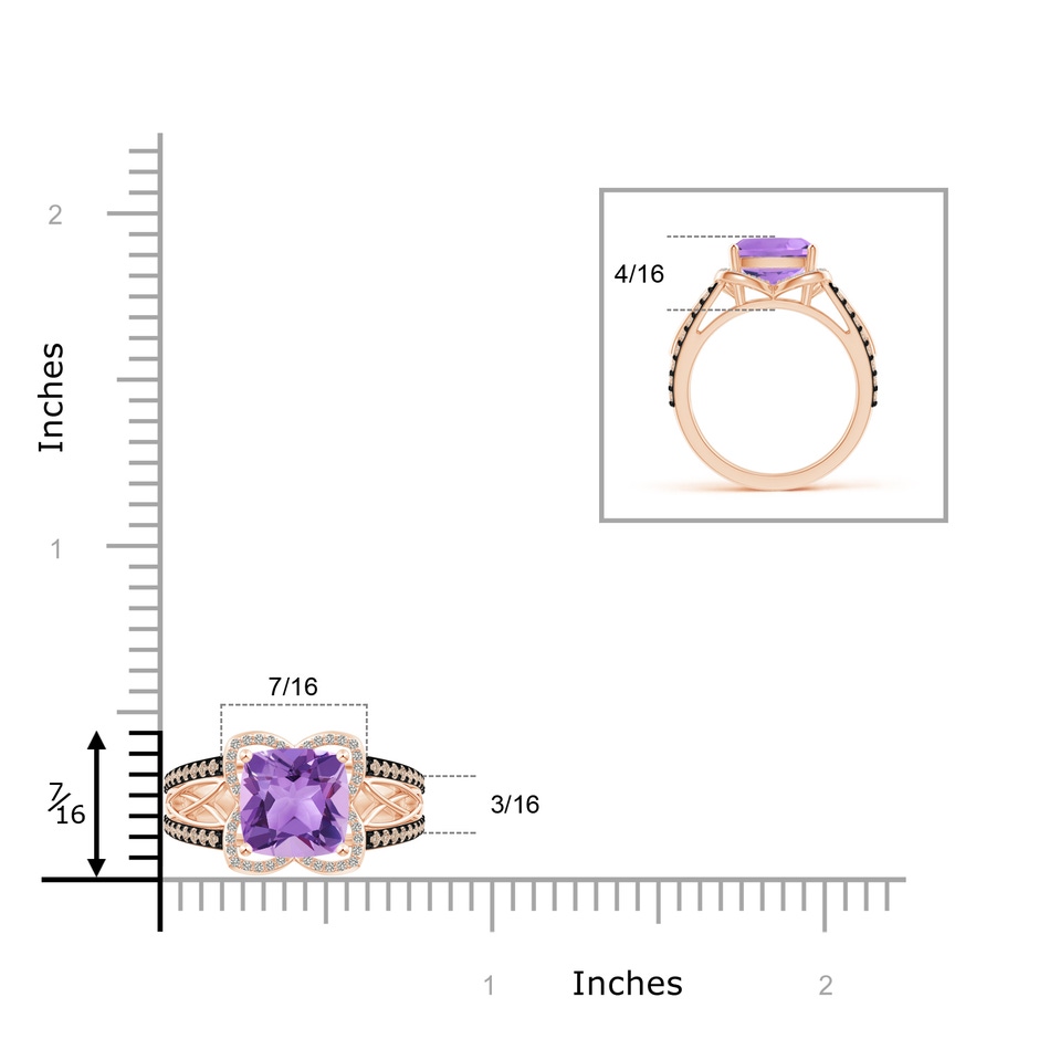 8mm A Cushion Amethyst Celtic Knot Cocktail Ring in Rose Gold ruler