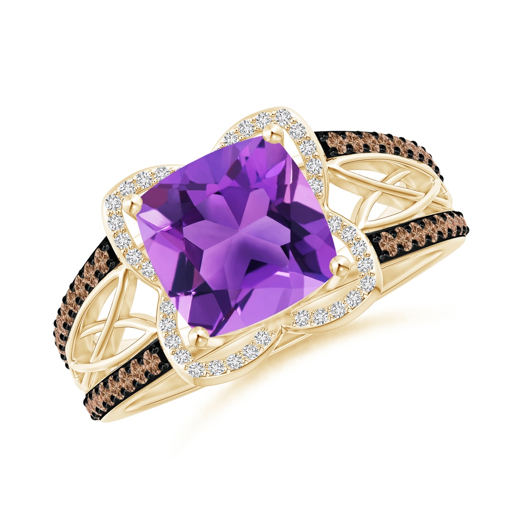 8mm AAA Cushion Amethyst Celtic Knot Cocktail Ring in Yellow Gold