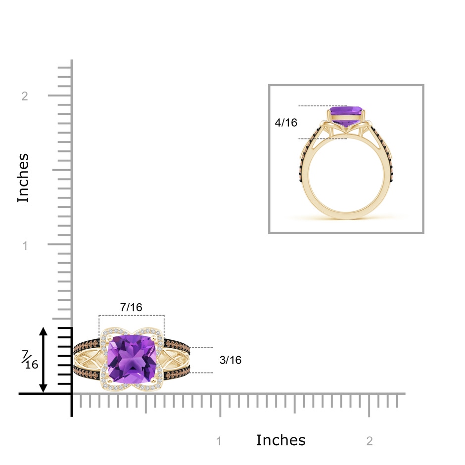 8mm AAA Cushion Amethyst Celtic Knot Cocktail Ring in Yellow Gold ruler