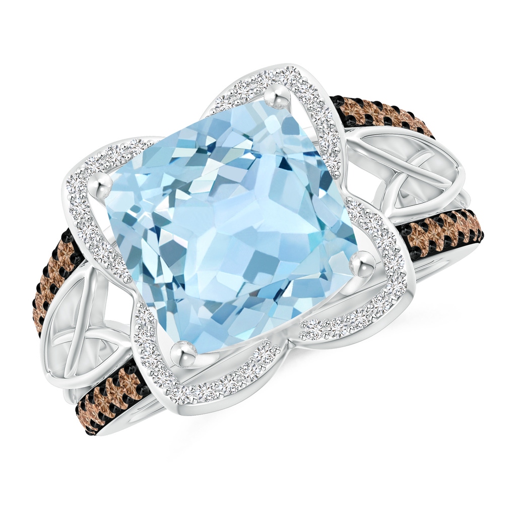 10mm AAA Cushion Aquamarine Celtic Knot Cocktail Ring in White Gold 