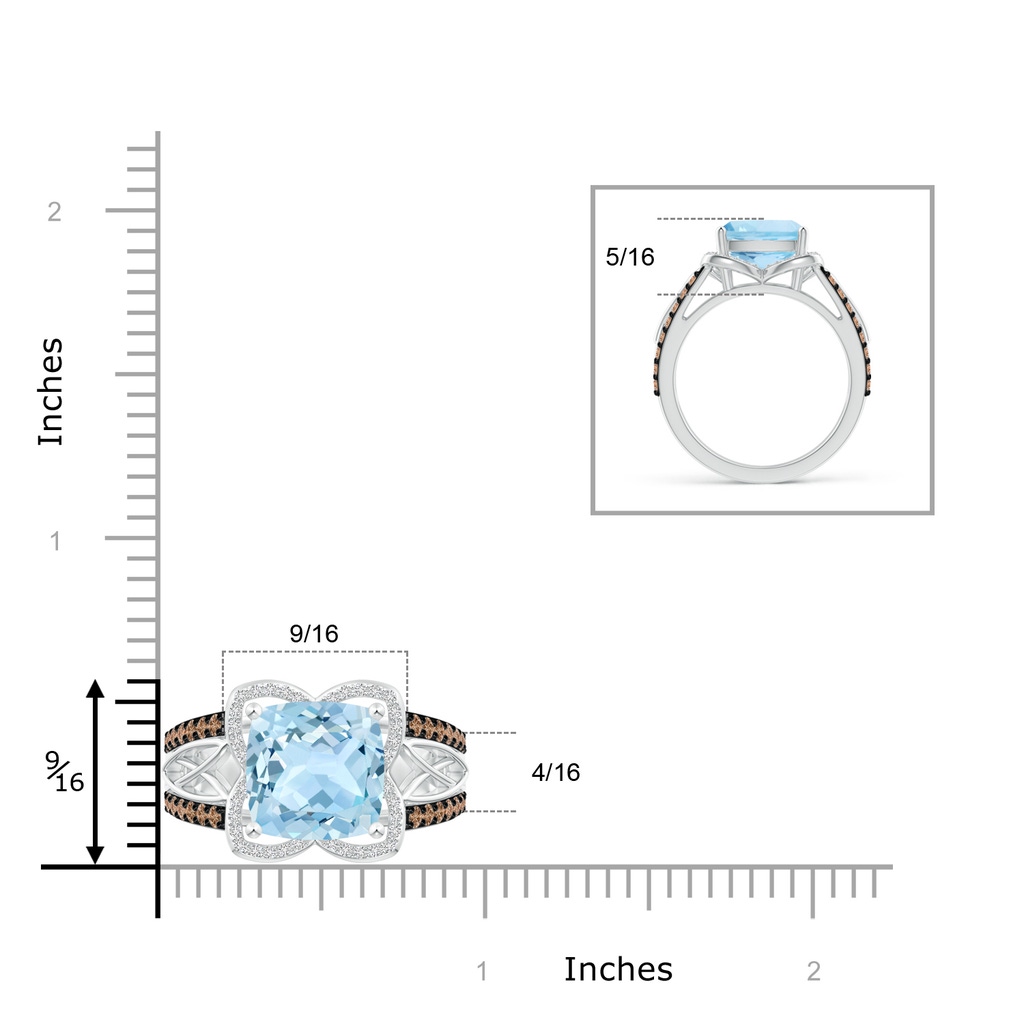 10mm AAA Cushion Aquamarine Celtic Knot Cocktail Ring in White Gold Ruler