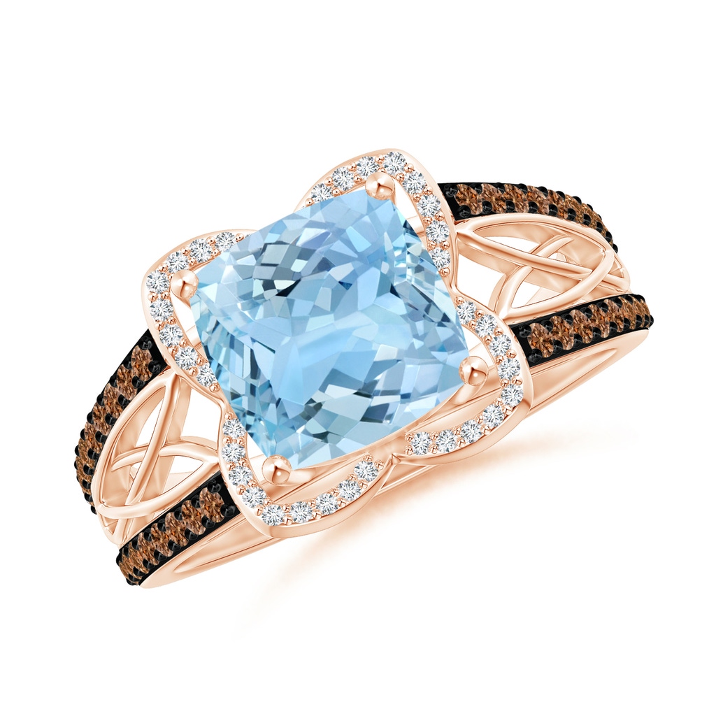 8mm AAAA Cushion Aquamarine Celtic Knot Cocktail Ring in Rose Gold