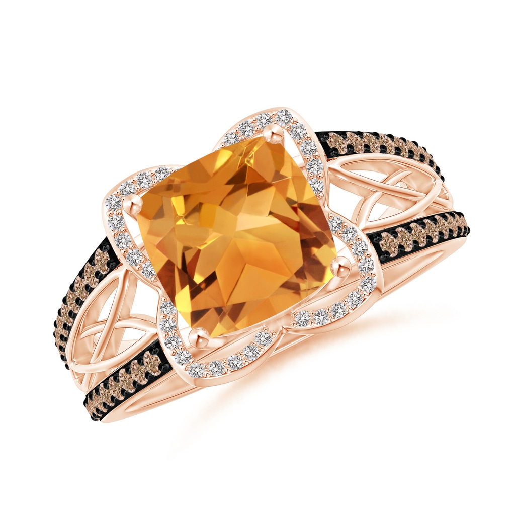 8mm AA Cushion Citrine Celtic Knot Cocktail Ring in Rose Gold