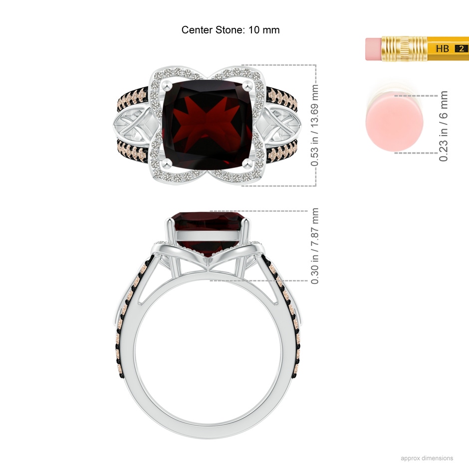 10mm A Cushion Garnet Celtic Knot Cocktail Ring in White Gold ruler