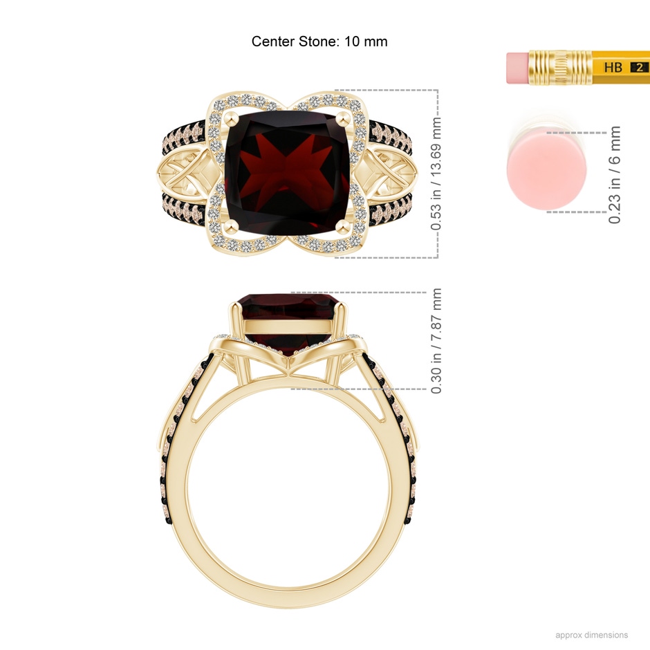 10mm A Cushion Garnet Celtic Knot Cocktail Ring in Yellow Gold ruler