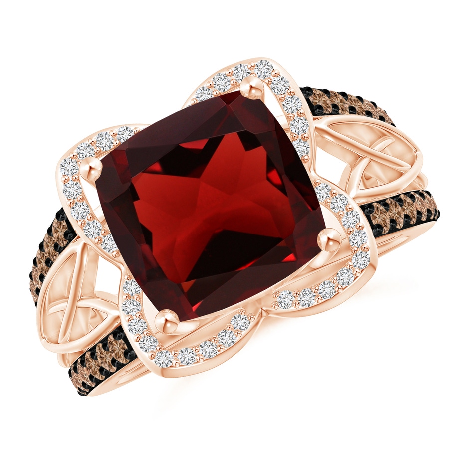10mm AAA Cushion Garnet Celtic Knot Cocktail Ring in Rose Gold 