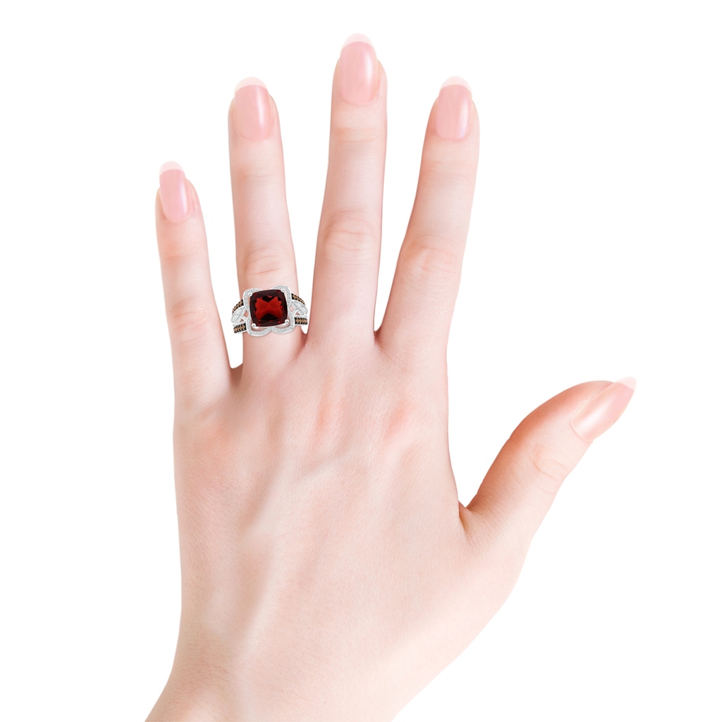 10mm AAA Cushion Garnet Celtic Knot Cocktail Ring in White Gold Body-Hand