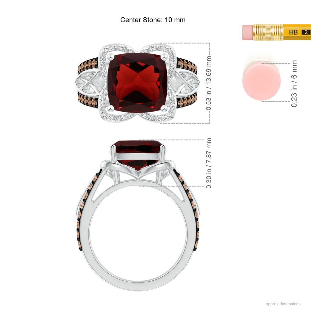 10mm AAA Cushion Garnet Celtic Knot Cocktail Ring in White Gold Ruler