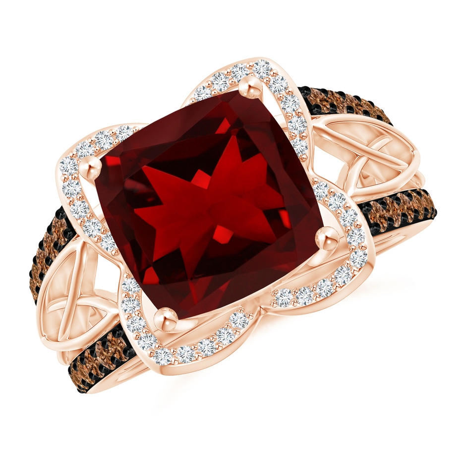 10mm AAAA Cushion Garnet Celtic Knot Cocktail Ring in Rose Gold 