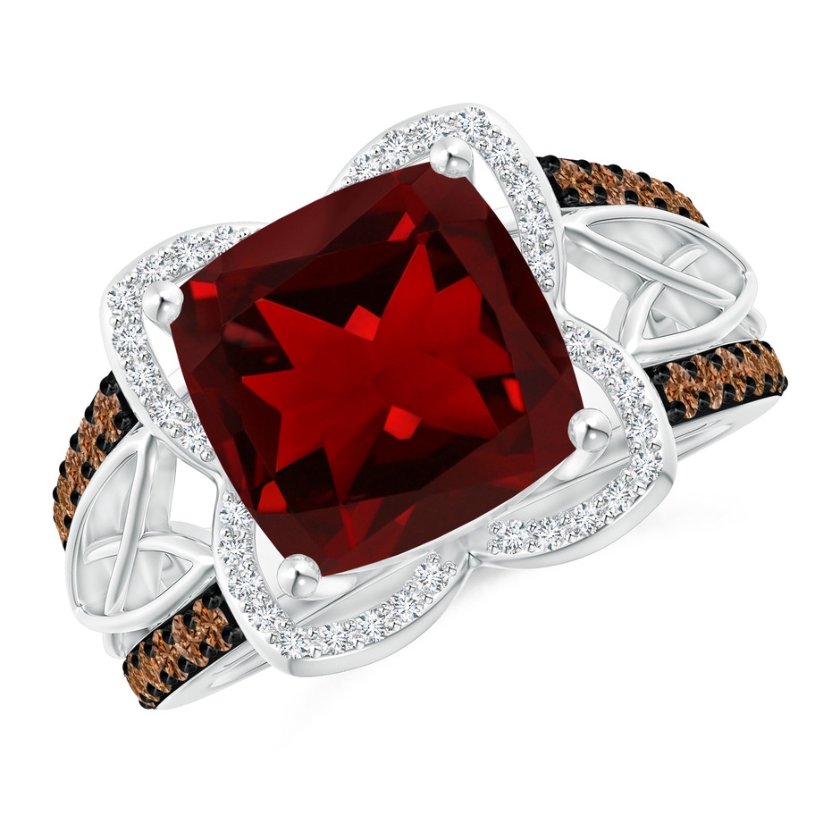 10mm AAAA Cushion Garnet Celtic Knot Cocktail Ring in White Gold 