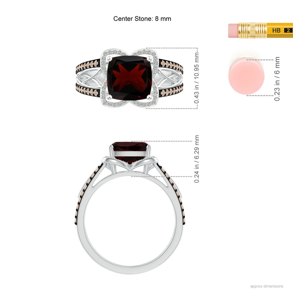 8mm A Cushion Garnet Celtic Knot Cocktail Ring in White Gold ruler