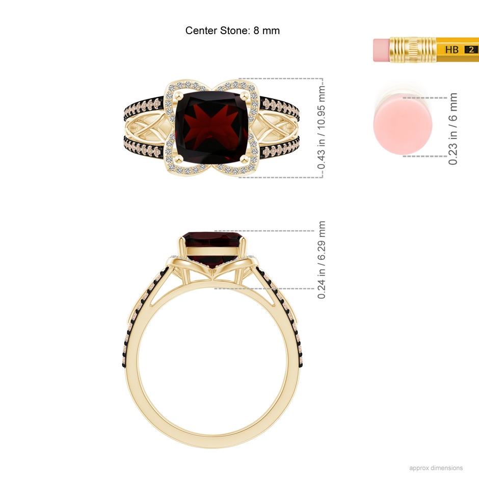 8mm A Cushion Garnet Celtic Knot Cocktail Ring in Yellow Gold ruler