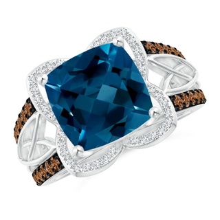 10mm AAAA Cushion London Blue Topaz Celtic Knot Cocktail Ring in White Gold
