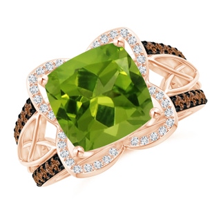 10mm AAAA Cushion Peridot Celtic Knot Cocktail Ring in 10K Rose Gold