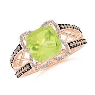 8mm A Cushion Peridot Celtic Knot Cocktail Ring in Rose Gold
