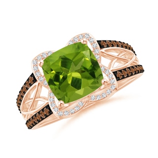 8mm AAAA Cushion Peridot Celtic Knot Cocktail Ring in Rose Gold