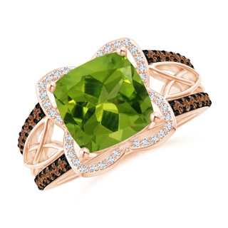 9mm AAAA Cushion Peridot Celtic Knot Cocktail Ring in Rose Gold