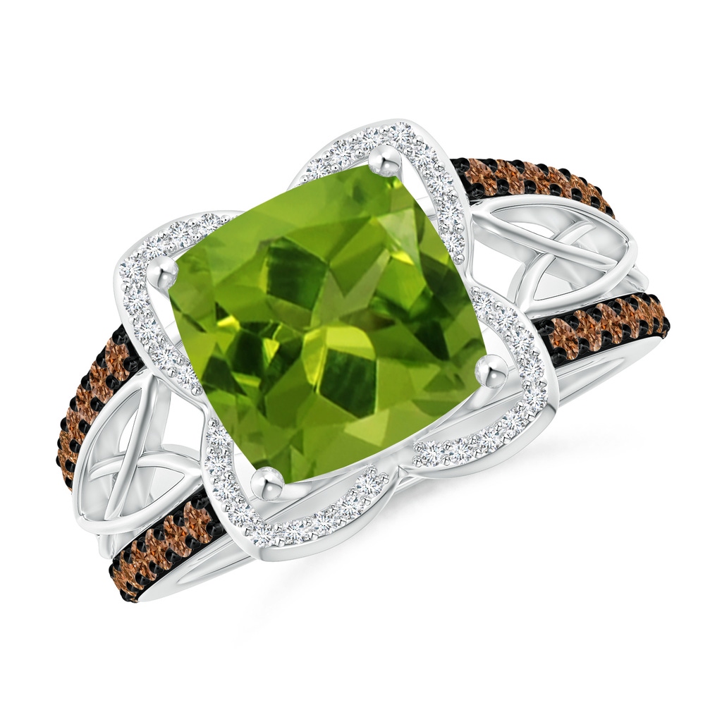 9mm AAAA Cushion Peridot Celtic Knot Cocktail Ring in White Gold