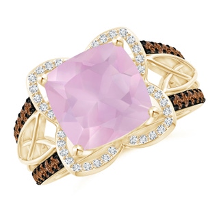 10mm AAAA Cushion Rose Quartz Celtic Knot Cocktail Ring in Yellow Gold