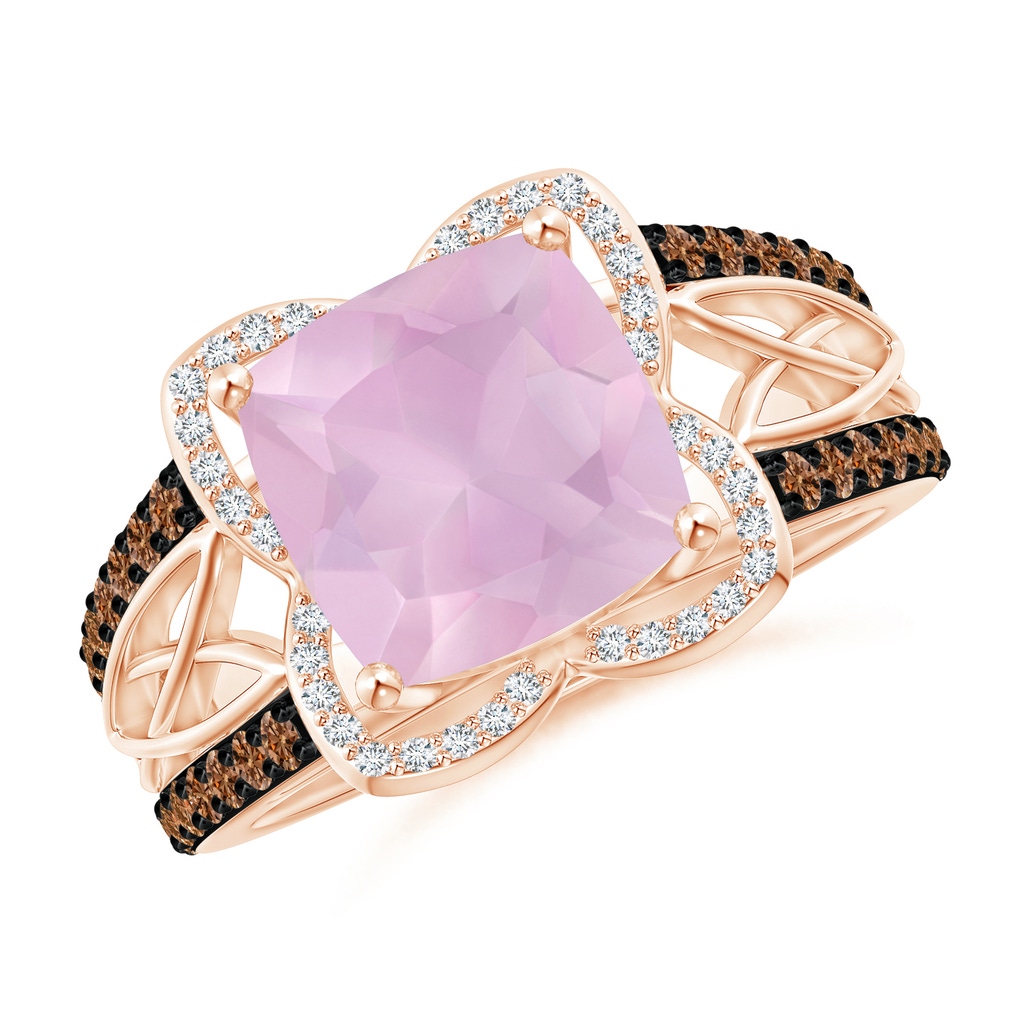 9mm AAAA Cushion Rose Quartz Celtic Knot Cocktail Ring in Rose Gold