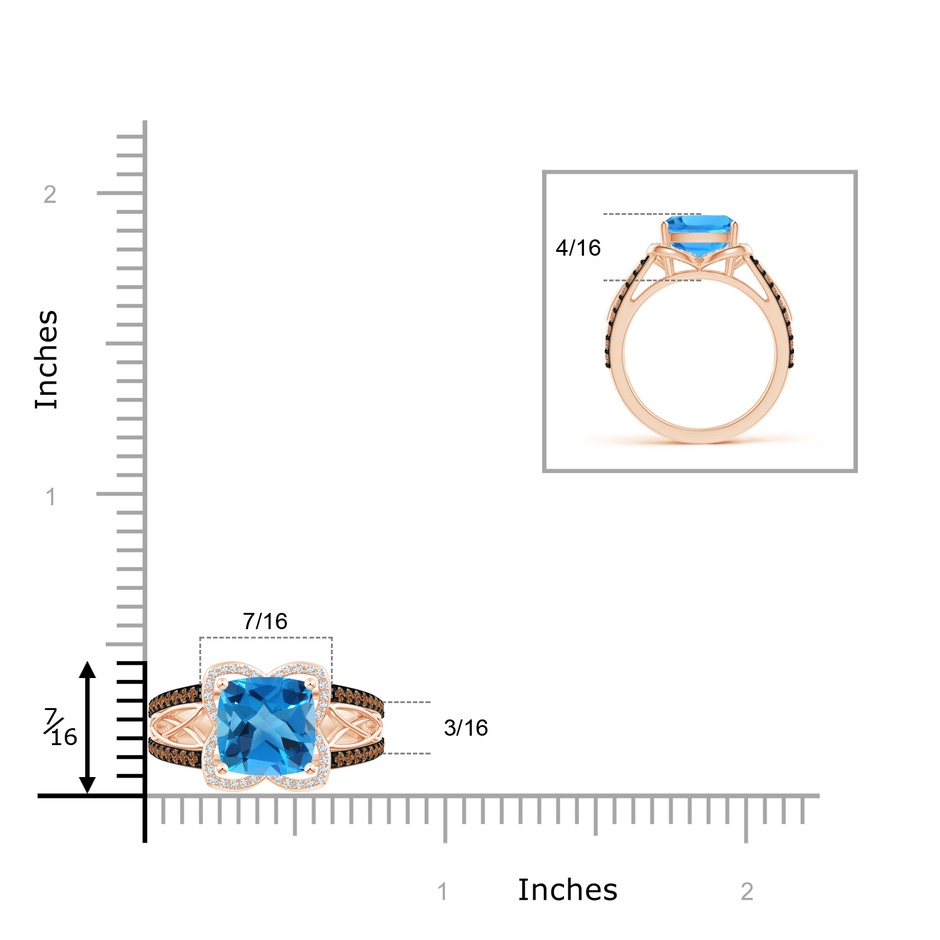 8mm AAAA Cushion Swiss Blue Topaz Celtic Knot Cocktail Ring in Rose Gold ruler