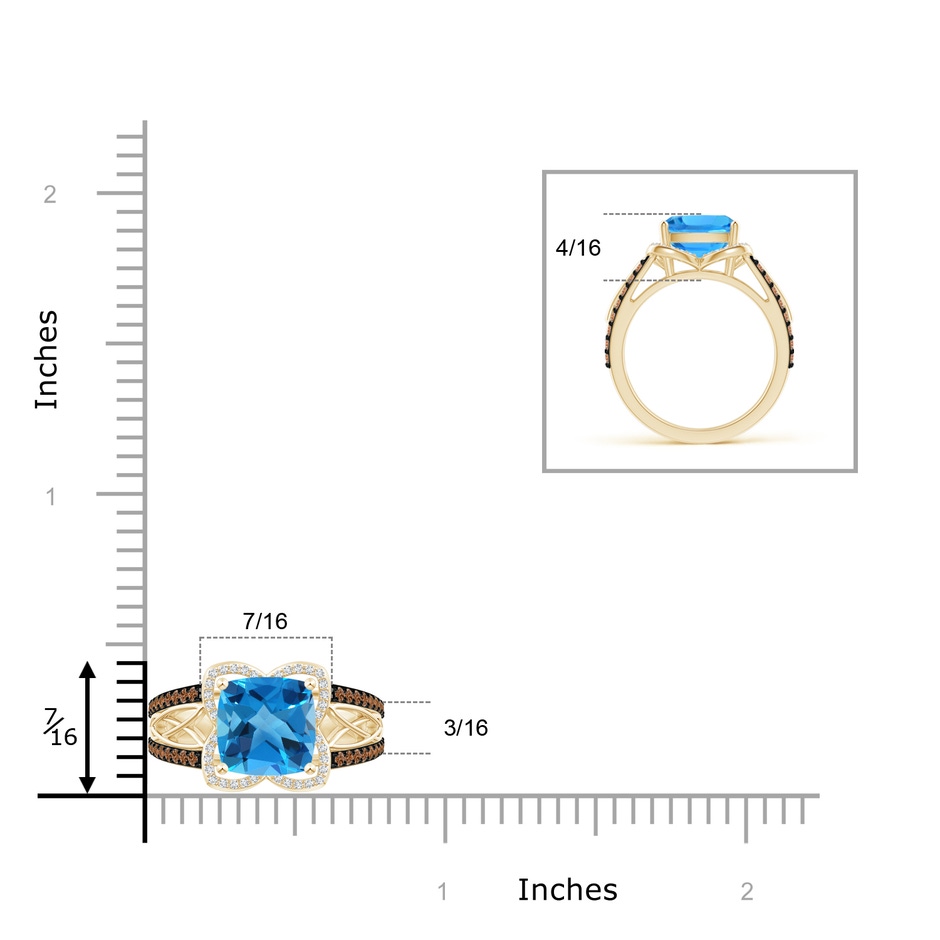 8mm AAAA Cushion Swiss Blue Topaz Celtic Knot Cocktail Ring in Yellow Gold ruler