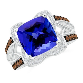 10mm AAAA Cushion Tanzanite Celtic Knot Cocktail Ring in White Gold