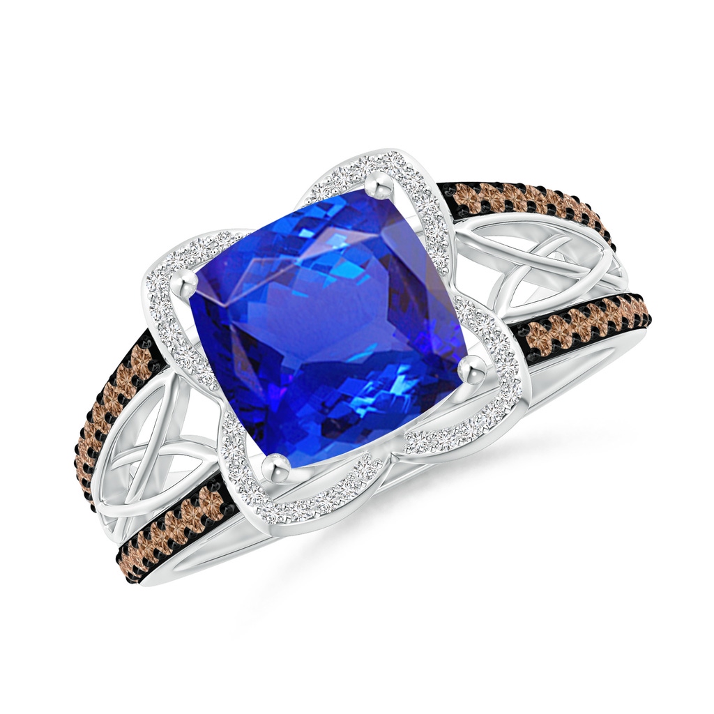 8mm AAA Cushion Tanzanite Celtic Knot Cocktail Ring in White Gold