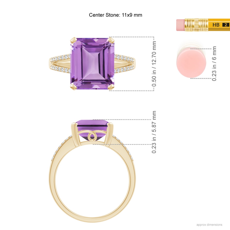 11x9mm A Emerald-Cut Amethyst Split Shank Cocktail Ring with Diamonds in 9K Yellow Gold product image