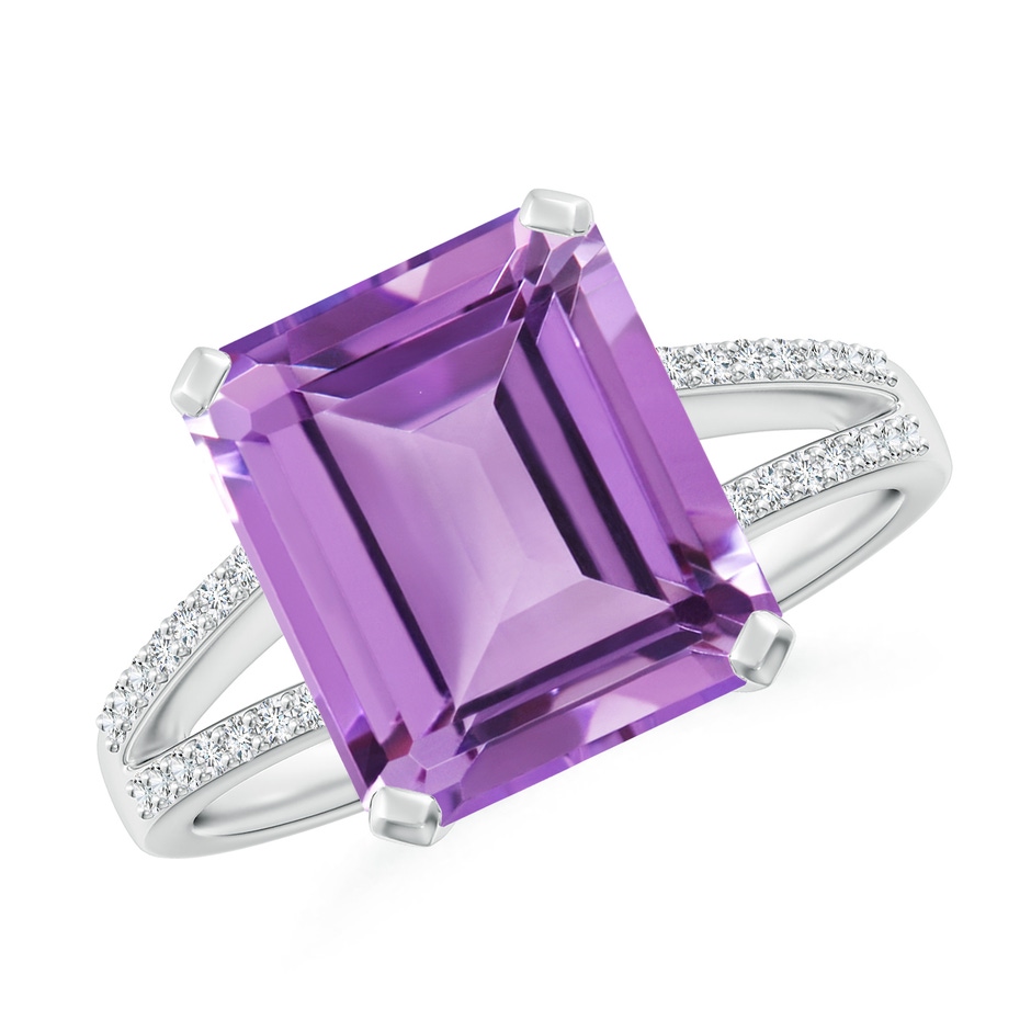 11x9mm A Emerald-Cut Amethyst Split Shank Cocktail Ring with Diamonds in White Gold 