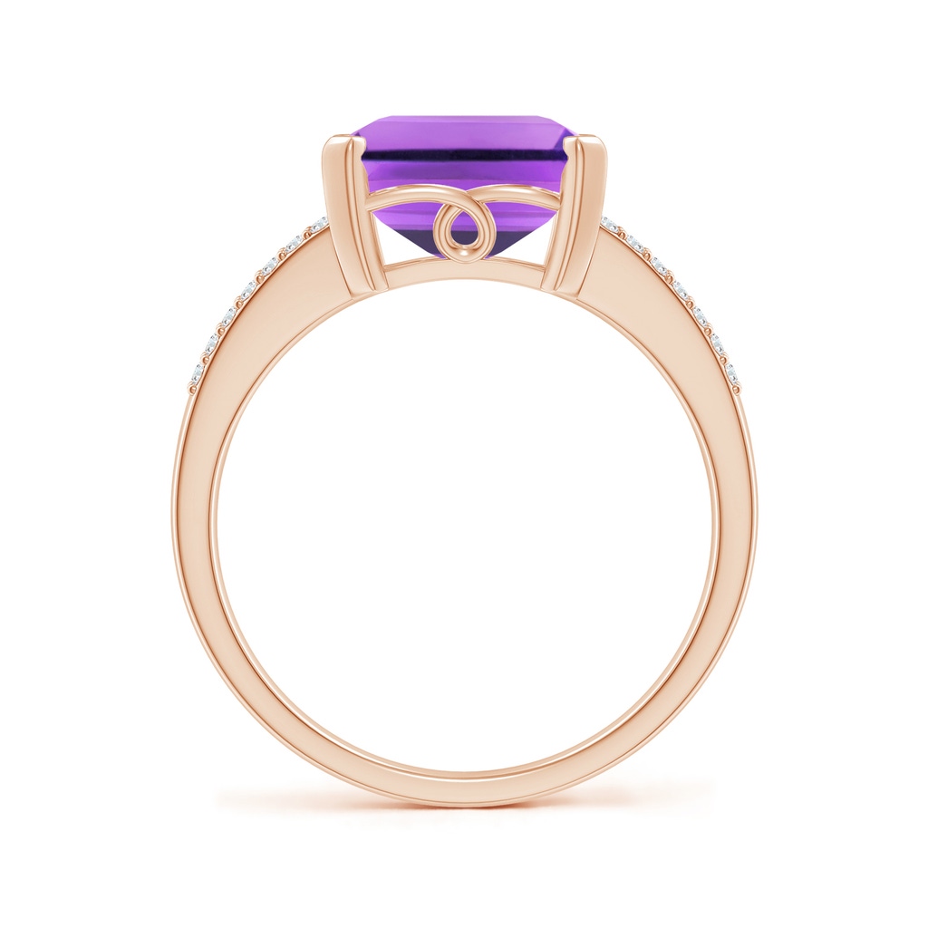 11x9mm AA Emerald-Cut Amethyst Split Shank Cocktail Ring with Diamonds in Rose Gold Side-1