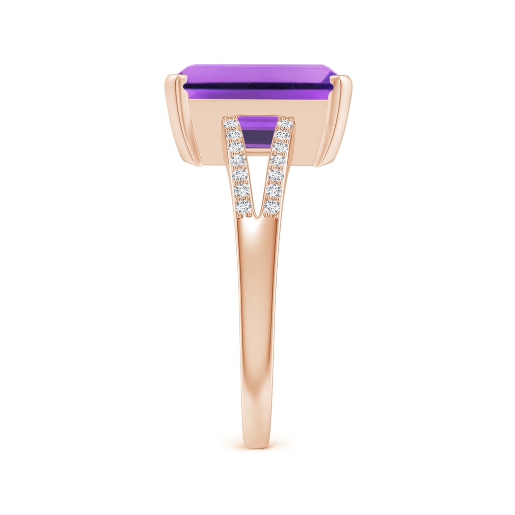 11x9mm AA Emerald-Cut Amethyst Split Shank Cocktail Ring with Diamonds in Rose Gold Side-2