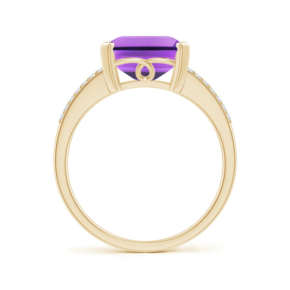 11x9mm AA Emerald-Cut Amethyst Split Shank Cocktail Ring with Diamonds in Yellow Gold side-1