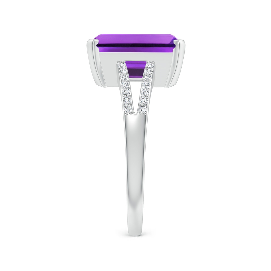 11x9mm AAA Emerald-Cut Amethyst Split Shank Cocktail Ring with Diamonds in White Gold side-2