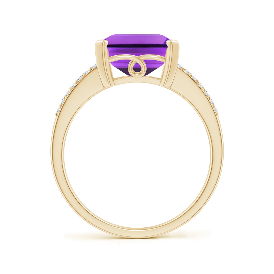 11x9mm AAA Emerald-Cut Amethyst Split Shank Cocktail Ring with Diamonds in Yellow Gold side-1