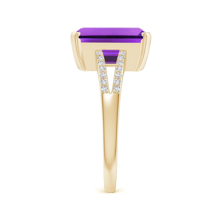 11x9mm AAA Emerald-Cut Amethyst Split Shank Cocktail Ring with Diamonds in Yellow Gold side-2