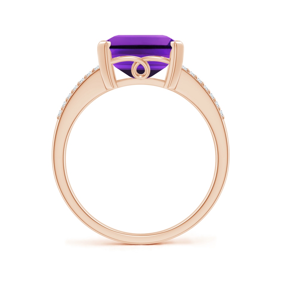 11x9mm AAAA Emerald-Cut Amethyst Split Shank Cocktail Ring with Diamonds in Rose Gold side-1