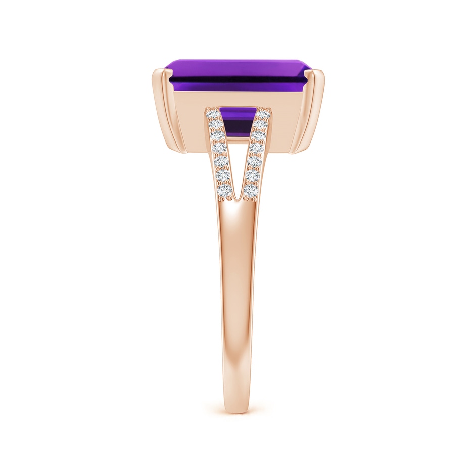 11x9mm AAAA Emerald-Cut Amethyst Split Shank Cocktail Ring with Diamonds in Rose Gold side-2