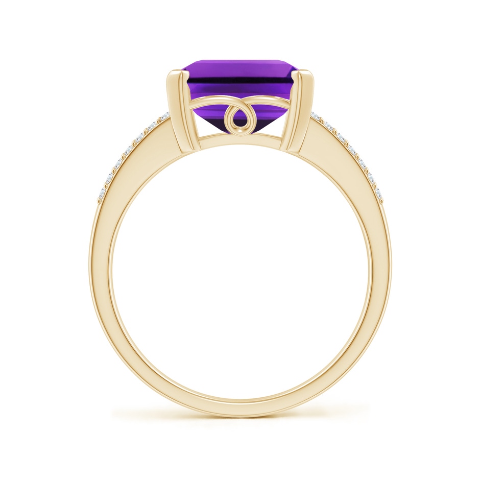 11x9mm AAAA Emerald-Cut Amethyst Split Shank Cocktail Ring with Diamonds in Yellow Gold side-1