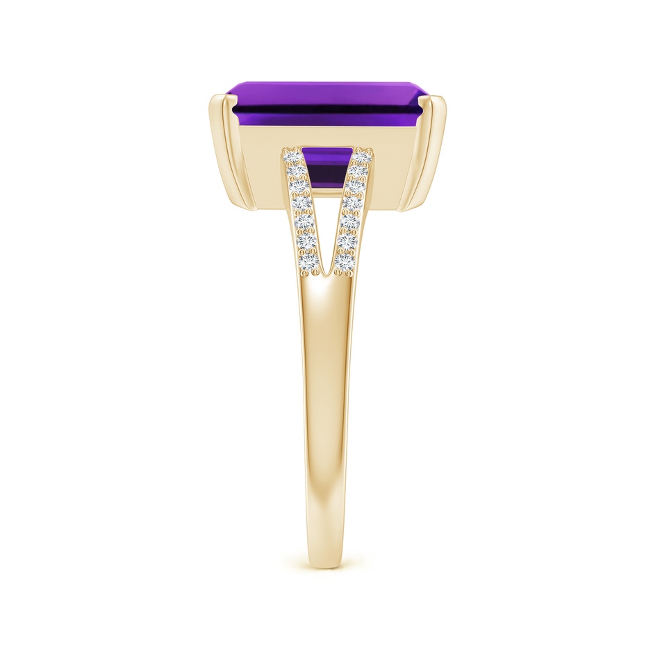 11x9mm AAAA Emerald-Cut Amethyst Split Shank Cocktail Ring with Diamonds in Yellow Gold side-2