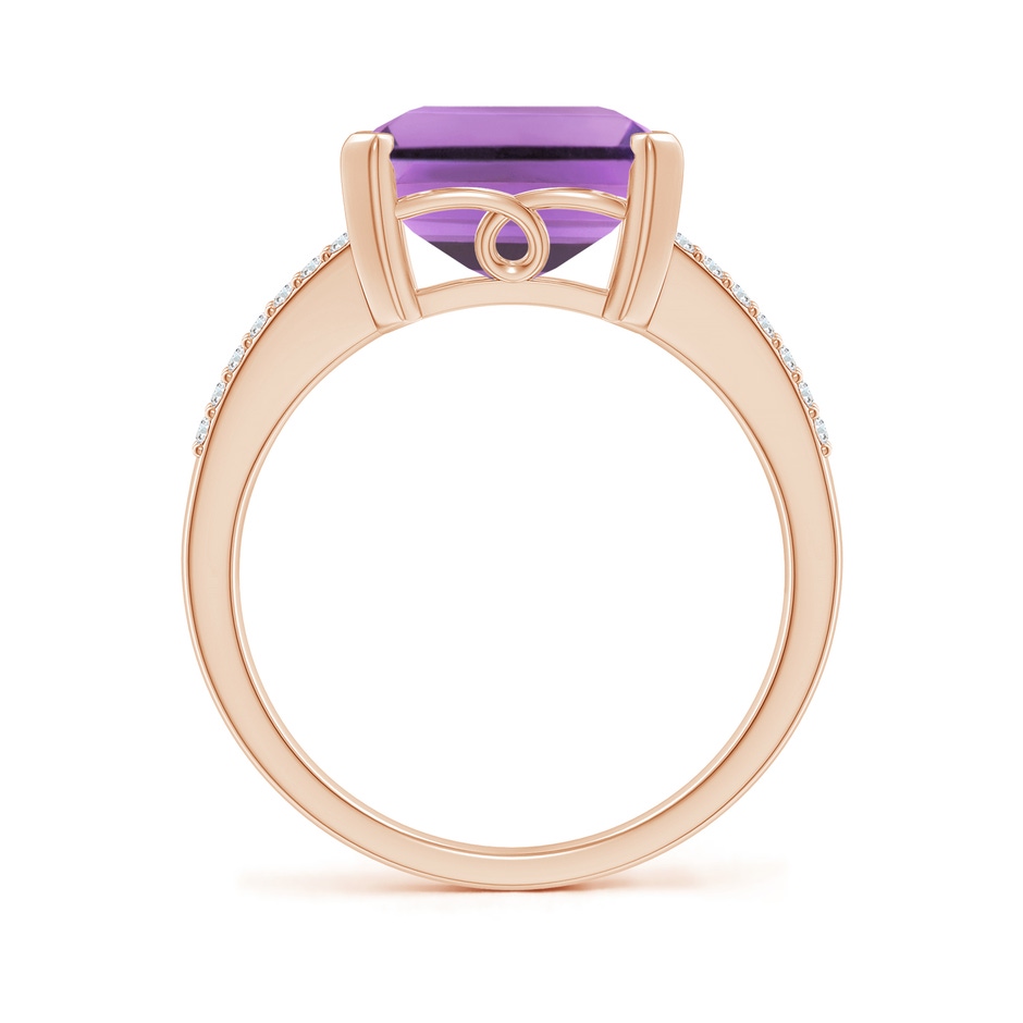 12x10mm A Emerald-Cut Amethyst Split Shank Cocktail Ring with Diamonds in Rose Gold side-1