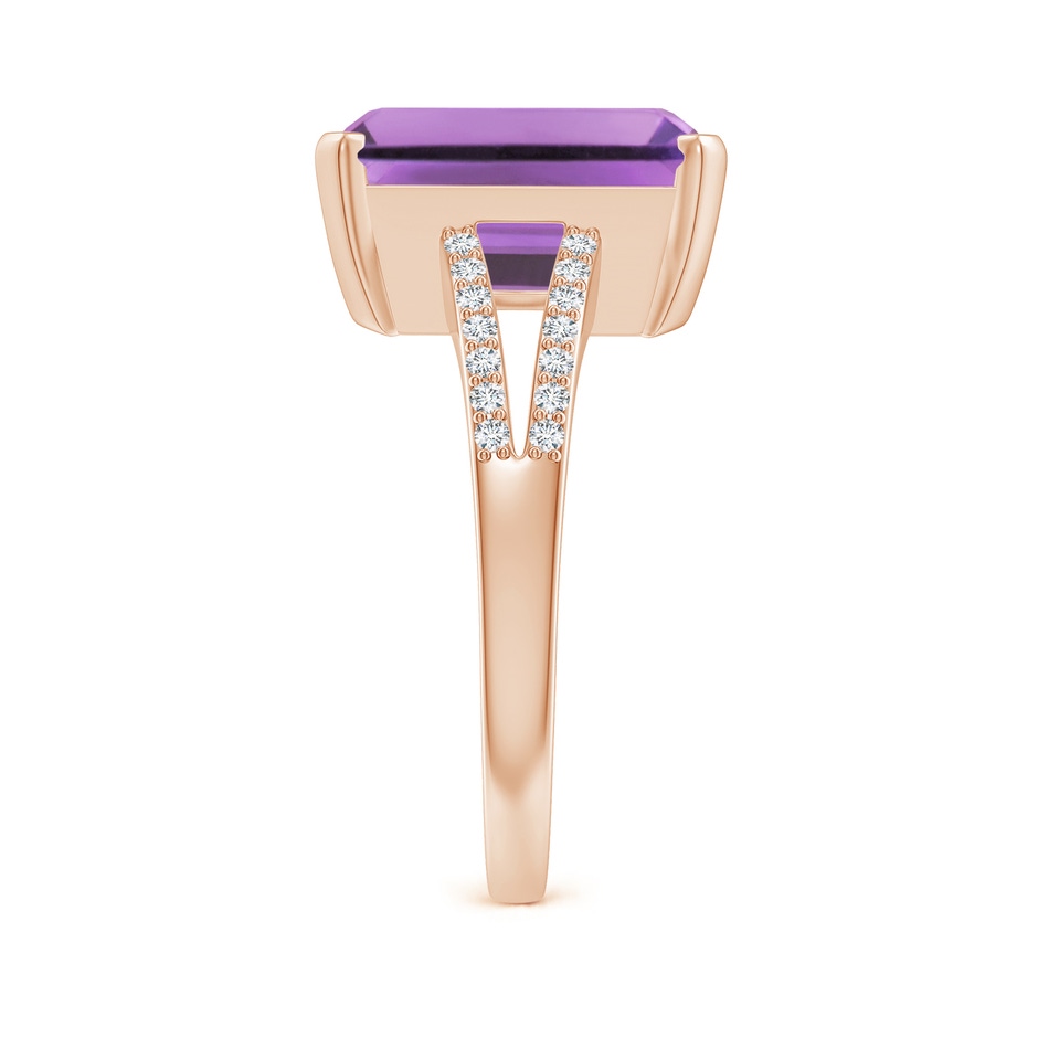 12x10mm A Emerald-Cut Amethyst Split Shank Cocktail Ring with Diamonds in Rose Gold side-2