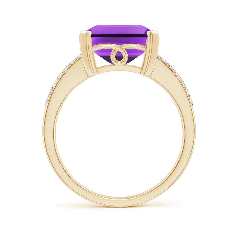12x10mm AAA Emerald-Cut Amethyst Split Shank Cocktail Ring with Diamonds in Yellow Gold side-1