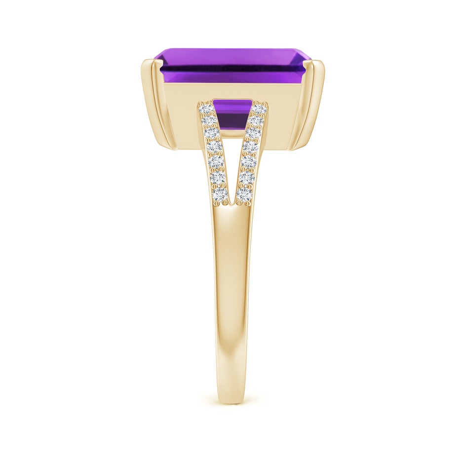 12x10mm AAA Emerald-Cut Amethyst Split Shank Cocktail Ring with Diamonds in Yellow Gold side-2